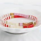 Tila Beaded Stretch Strand Bracelets for Women, Cute Boho Stackable Handmade Colorful Mixed Flat Square Beads Elastic Beach Surfer Bracelet Trendy Jewelry Friend Gift - color: 0901E