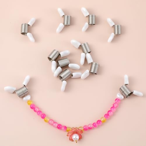 8Pcs Bead Stop for Jewelry Making, Spring Bead Clamps with White Handles Creative Wire Ends Beaded Clip Jewelry Making Tool to Prevent Beads from Falling for Handmade Bracelets and Necklace