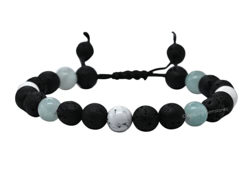 Amazing Gemstone Anger Control Bracelet - Howlite Amazonite Lava Bracelet Set for Men Women Healing Calming Anxiety Stress Relief Gifts Pulseras Para Hombres Mujer Stocking Stuffers (Adjustable) - color: Anger Control