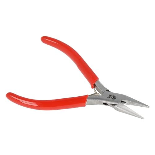 The Beadsmith Slim Line Chain Nose Pliers, 4.75 inches (120mm) with Polished Steel Head, red PVC Comfort Grip Handle with Double-Leaf Spring, Tool for Jewelry Making