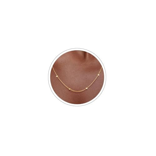 Carffordo Mothers Day Gifts 925 Sterling Silver Chain Necklace 16K Gold Plated Beaded Chain Necklace for Women Simple Dainty Choker Necklace Satellite Waterproof Link Necklace Trendy Jewelry Gifts - color: Gold, size: 26 Inches (Women's Long Length)