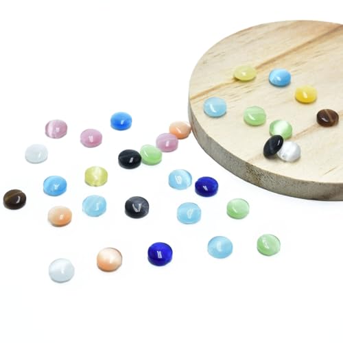 48pcs 8mm Mixed Colors Cat's Eye Coin Stone Loose Gemstone Beads Semi-Precious Craft Supplies for DIY Jewelry Making - color: Coin8mm Mixed Colors