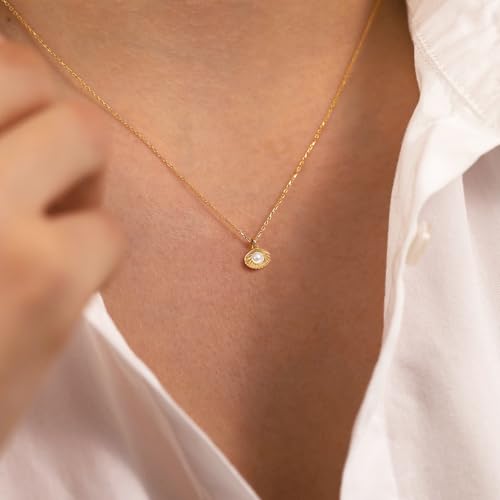Pearl Necklace for Women- 14K Gold-plated/White Gold-plated Dainty Pearl Necklace for Women - color: Gold shell pearl