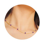 Dainty Gold Necklace for Women,Trendy 18k Gold Vermeil Sterling Silver Choker Necklace Thin Beaded Choker Necklaces Womens Simple Jewelry Gift for Valentines Day - color: February - Amethyst