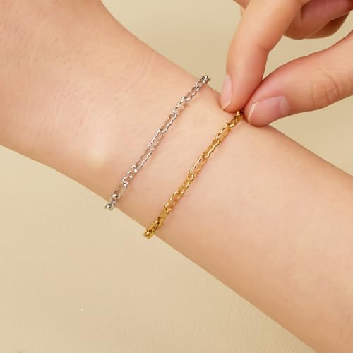 SMYHTGLIF 5 Meters Silver Soldered Peanut Chain for Jewelry Making Stainless Steel Bulk Chain Roll with Lobster Clasps and Jump Rings - color: Silver