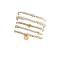 5Pcs Bohemian Multilayer Crystal Beads Stackable Bracelets Y2K Circle Disc Coin Pendant Colorful Beaded Elastic Stretch Bracelets for Women Boho Beach Vacation Holiday Jewelry Gift - color: White