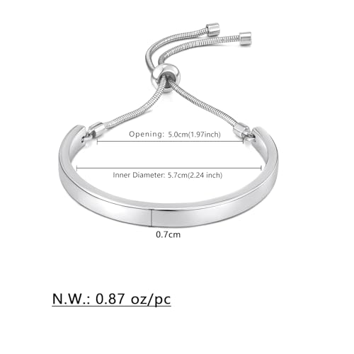 WOWORAMA Adjustable Slider Bracelets for Women Bar Friendship Bangle Bracelet for Women Gold/White Gold/Rose Gold Bolo Bracelet - color: Polished Bar-silver-tone