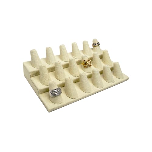 Novel Box Beige Linen Jewelry 18 Rings Finger Display Stand 8.25x4.75x2.5 Inches with Square Base - Ring Holder Organizer Stand for Selling or Personal Use - Display Stands for Rings - color: 18 Ring Finger, size: Beige Linen