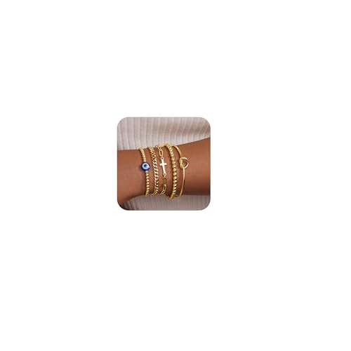 Gold Bracelets Set for Women Stack, Chunky Thick Bracelets Stack for Women Trendy, Simple Dainty Thin Gold Plated Cuff Stackable Bracelets With Beaded Cuban Paperclip Snake Rope Bangle Hand Chain Jewelry - style: Style 13-gold