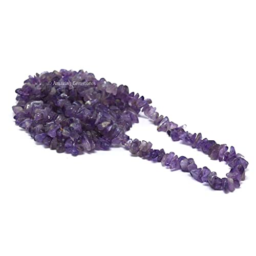 Amethyst Pre Drilled Natural Crystals Crushed Chips Beads for Jewelry Making, DIY Handmade Healing Crystals (25 Inch Strand) - color: Amethyst