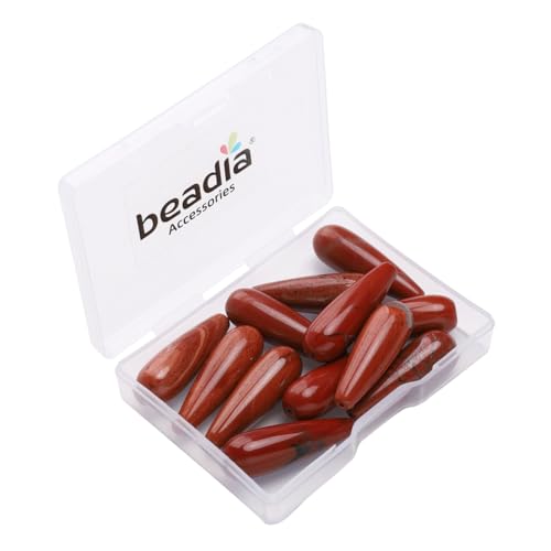BEADIA Natural Redstone Teardrop Stone Beads 10x30mm 12pcs Dangle Earring Charm for DIY Jewelry Making - color: Redstone