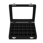 Velvet Jewelry Box 24 Grid Jewelry Earrings Display Organiser Box Ring Tray Holder Earrings Storage Case for Girls Women Wife Mom (Black) - color: Black