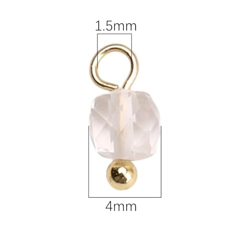 Beadia Natural Faceted Cube Stone Charms 4mm 30pcs with Untarnish Metal Accessories Loose Square Beads for DIY Jewelry Making - color: White Quartz