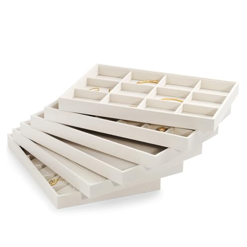 24 Grids Linen Necklace Tray Jewelry Display Tray Necklace Holder Organizer for Drawers With Removable Jewelery Cards Pendant Bracelet Storage (White) - size: 24 Grid With Insert