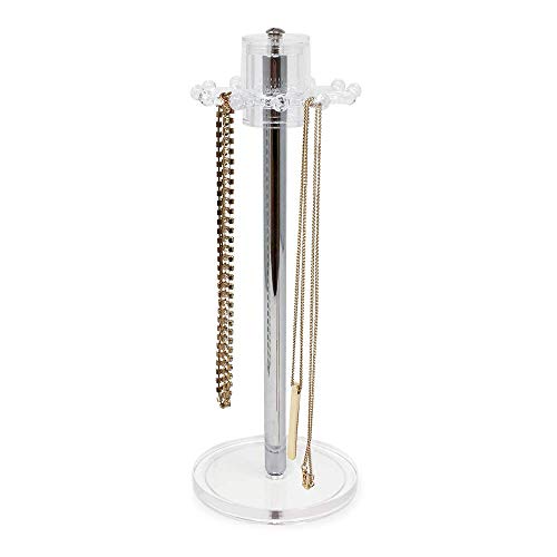 Isaac Jacobs Clear Acrylic Necklace Holder (12 Rotating Hooks) – Hanging Chain Organizer, Sleek & Sturdy Stand for Jewelry – Storage Solution- Bedroom- Bathroom - Countertop - Nightstand - size: 12 Hooks Rotating