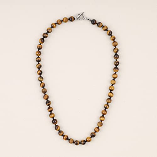 GAVU Hand-knotted Men's Beaded Necklace, Crystal Necklace for Men - color: Tiger Eye, size: 24"