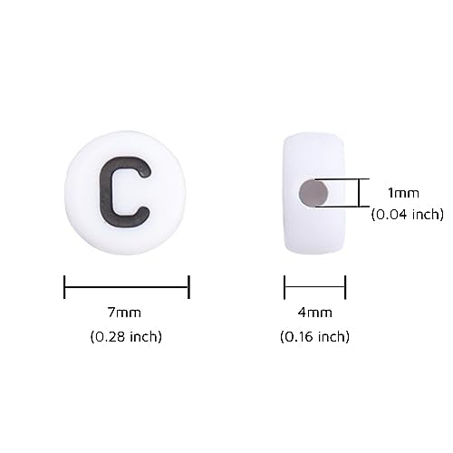 100Pcs Letter Beads 4x7mm White Round Acrylic Alphabet Beads Letter C Beads for Jewelry Making DIY Bracelets Necklaces Key Chains - color: C 100Pcs