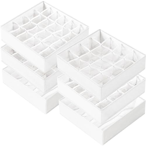 Criusia Drawer Organizer - 6 Set Clothes Organizer for Closet & Bedroom - 90 Cells Bins for Sock, Underwear, Bra, Baby Clothes - Washable & 10xDurable than Non-Woven Fabric (White) - color: White, size: 6 Pack & 90 Cells Full Set