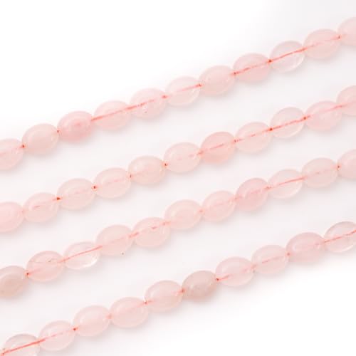 6×8mm Natural Rose Quartz Gemstone Loose Beads Flat Oval Healing Crystal Loose Stone Beads for Jewelry Necklace Bracelet Earring Craft - color: Rose Quartz