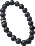 Forge & Foundry Men’s Matte Black Solid Onyx Beaded Bracelet | 10mm, 8mm, 6mm Bead Size Options | Signature Stainless Steel Engraved Bead | Andalus - color: 8mm Silver, size: Medium