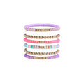 5-7PCS Surfer Colorful Clay Beads Stretch Bracelets Bohemian Stackable Gold Beads Vinyl Disc Elastic Bracelets Multilayer Summer Beach Jewelry Set - color: C-Purple