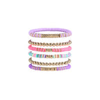 5-7PCS Surfer Colorful Clay Beads Stretch Bracelets Bohemian Stackable Gold Beads Vinyl Disc Elastic Bracelets Multilayer Summer Beach Jewelry Set - color: C-Purple