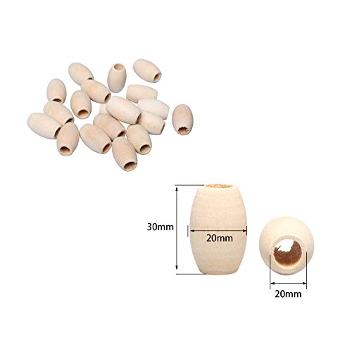 30pc Natural Oval Wood Beads - Unfinished Wooden Spacer Beads (Large) 20mm x 30mm, 8mm Hole for Jewelry Making - color: 30x20mm, Natural#30pcs