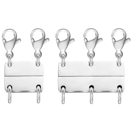 MKCYD Multi Necklace Layering Clasp Strong Magnetic Clasps, Gold and Silver Necklace Separator for Layering, Multiple Jewelry Closures for Layered Look - color: 2Pcs | Double Silver+ Triple Silver