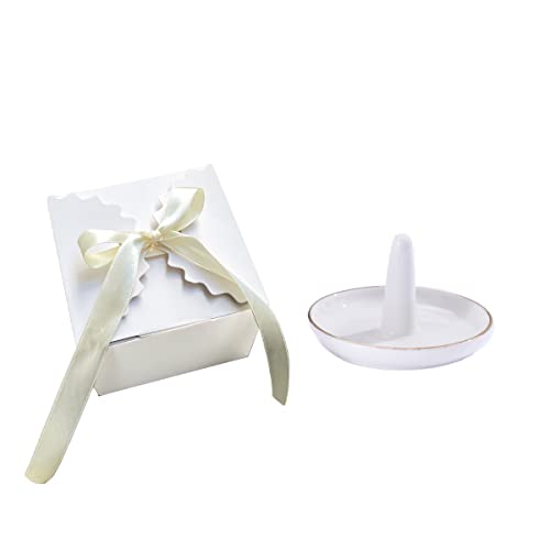 oskas White Ring Dish Holder,Engagement Wedding Bridal Shower Gift，Decorative Trinket Tray,4 Inch,Ceramic,White - color: white 1