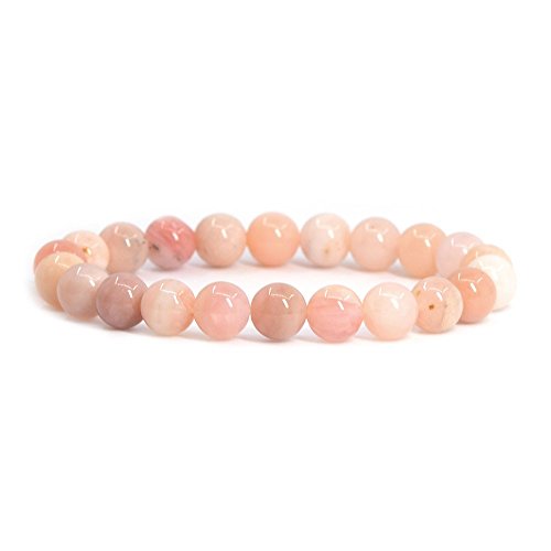 Justinstones Gem Semi Precious Gemstone 8mm Round Beads Stretch Bracelet 7 Inch Unisex - color: Peruvian Pink Opal
