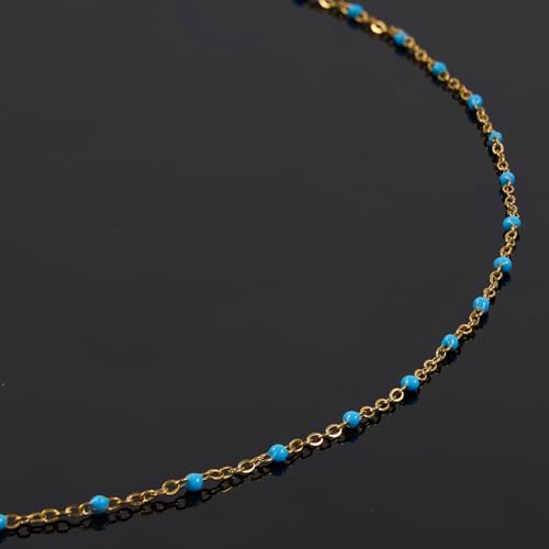 UMAOKANG 10 Meters Light Blue Enamel Bead Chains for Jewelry Making Gold Plated Stainless Steel Chain Bulk on Spool - color: Light Blue Bead-Gold