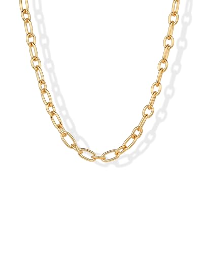 PAVOI 14K Gold Plated Chunky Chain Choker Necklaces for Women | Gold Statement Graduated Link Chain Necklace | Bold Oval Link Barbell Links Paperclip Chains - style: Oval Chain