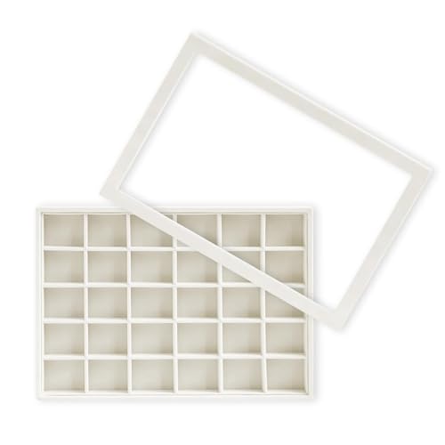 Wudygirl Set of 2 Jewelry Organizer Stackable Jewelry Tray for Drawer Velvet Earring Holder Organizer with Lid Dust-proof Earring Case Ring Storage for Women Drawer Inserts 30 Grid (Beige) - color: Beige, size: 1 Pcs+Lid