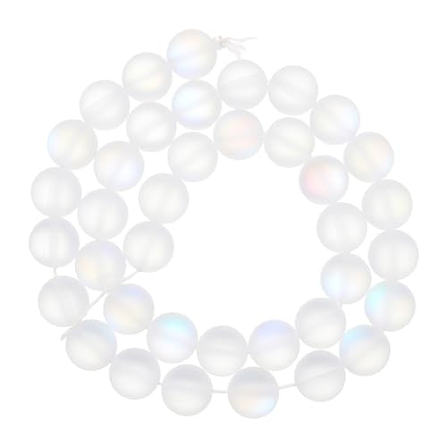 uxcell Matte Crystal Glass Beads 10mm Synthetic Frosted Shining Semi-Precious Round Loose Beads Synthetic Moonstone for Jewelry Making DIY Bracelet, White - color: White, size: 10mm