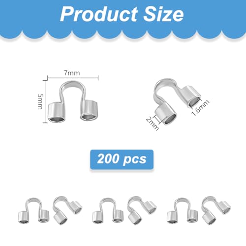 PH PandaHall 200pcs 304 Stainless Steel Wire Guardian, 5x7x2mm U-Shape Cable Protector Wire Guard Loops Thread Protector for Earring Bracelet Necklace Pendants Jewelry DIY Crafts Making, Hole 1.6mm