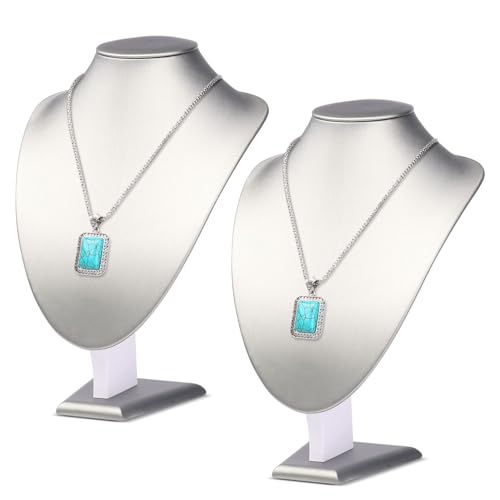 Flexzion Necklace Bust Display Stand (2 Pack) - 11 Inch 3D Mannequin Black Velvet Necklace Display Holder for Home, Boutique & Trade Shows - Jewelry Display for Selling Necklace, Pendants, Lockets - size: Standard (2 Pack)