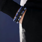 RANKEEF Tiger Eye Bracelet For Men 8MM Natural Stone Stretch Adjustable Black Crystal Beaded Bracelet for Men Women Gifts - color: 3,lava rock,tiger eye,blue