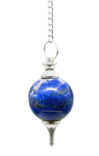 Amazing Gemstone Lapis Lazuli Crystal Ball Pendulum for Divination - Dowsing Pendulum Necklace with Chain and Quartz Bead for Reiki Healing and Crystal Grid Meditation - color: Lapis Lazuli