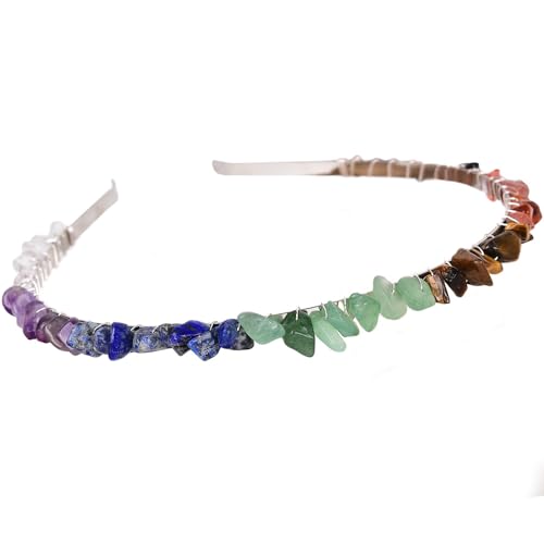 JIC Gem 7 Chakra Crystals Crown Raw Quartz Headband Handmade Tiara Natural Chip Stone Headpiece Women Girls for Wedding Parties - color: 7 Chakra