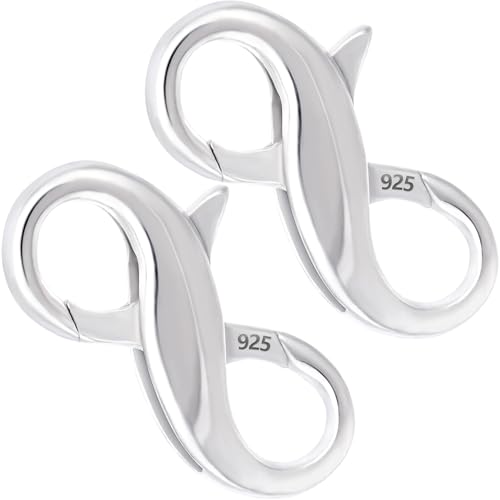 Pndeyo 925 Sterling Silver Lobster Claw Clasps, Double Opening Necklace Bracelet Extender, Jewelry Clasps and Closures for Necklace Bracelet Anklet Pendant Keychain DIY Craft Making - color: Silver-2pcs-0.59"×0.31"