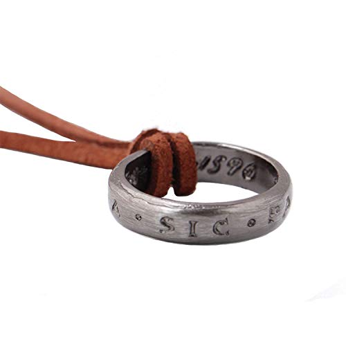 Unisex Uncharted 4 Nathan Drake Ring Pendant Necklace with Adjustable Brown Leather Chain
