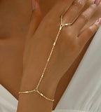 YEEZII Gold Hand Chain Bracelets for Women, 2 Pcs 14k Gold Plated Cubic Zirconia Link Chain Bracelet Set, Trendy ring bracelet hand chain Jewelry for Her - color: Gold-F