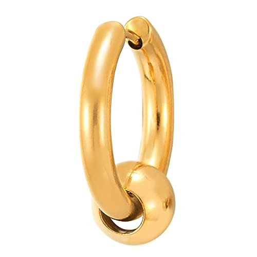 Stainless Steel Circle Beads Huggie Hinged Hoop Earrings for Men Women, 2pc - color: Gold, size: Diameter:14mm