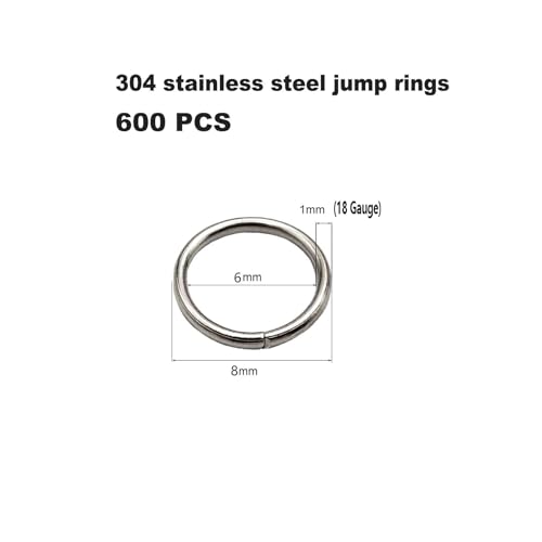 600 Pcs Jump Rings,304 Stainless Steel O Ring,8MM Open/Close Jump Rings,Loop Contactors for Jewelry Making,DIY Crafts, Industrial Repair 1MM Thickness (18 Gauge) - size: 8MM