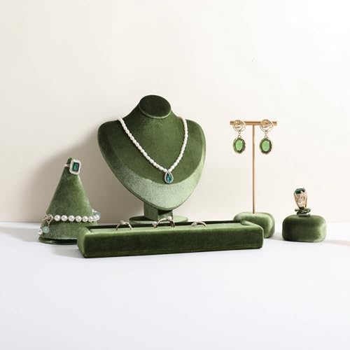 Velvet Necklace display stand for Selling, Jewelry Bust Mannequin for Show, Small Necklace Holder Stand【Green】 - color: Green