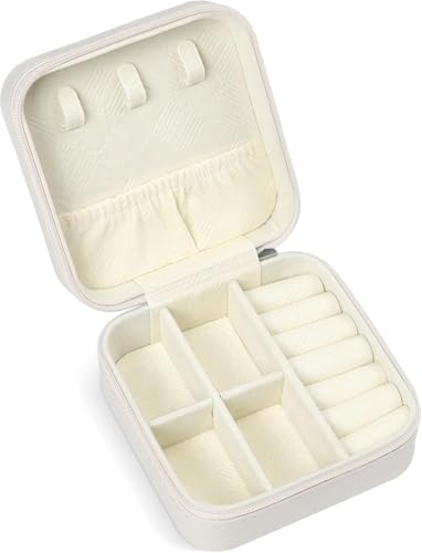 SLOZO Travel Jewelry Case, Travel Jewelry Box, Mini Jewelry Travel Case, Jewelry Organizer Case, Portable Small Jewelry Organizer Storage Boxes - Best Gift for Women Girls. - color: White