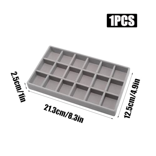 Velvet Jewelry Organizer Trays Gray Stackable Jewelry Storage Display Tray with Removable Dividers, 18 Grids - color: Gray