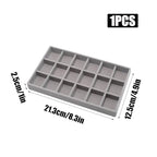 Velvet Jewelry Organizer Trays Gray Stackable Jewelry Storage Display Tray with Removable Dividers, 18 Grids - color: Gray