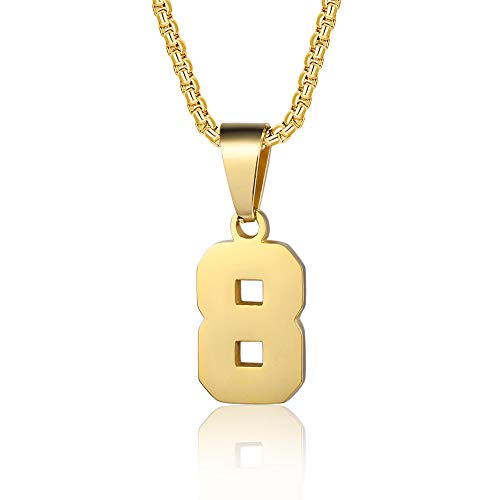 Number Necklaces Personalized Necklaces 18K Gold Plated Initial Number Pendant Stainless Steel Chain Sports Necklaces for Men Women - color: Gold, style: 8