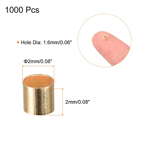 uxcell 1000Pcs Crimp Tube Beads, 2x2mm Brass Tube Crimp End Spacer Beads Tiny Stoppers for Bracelet Jewelry Making DIY, Champagne - color: Champagne, size: 2x2mm
